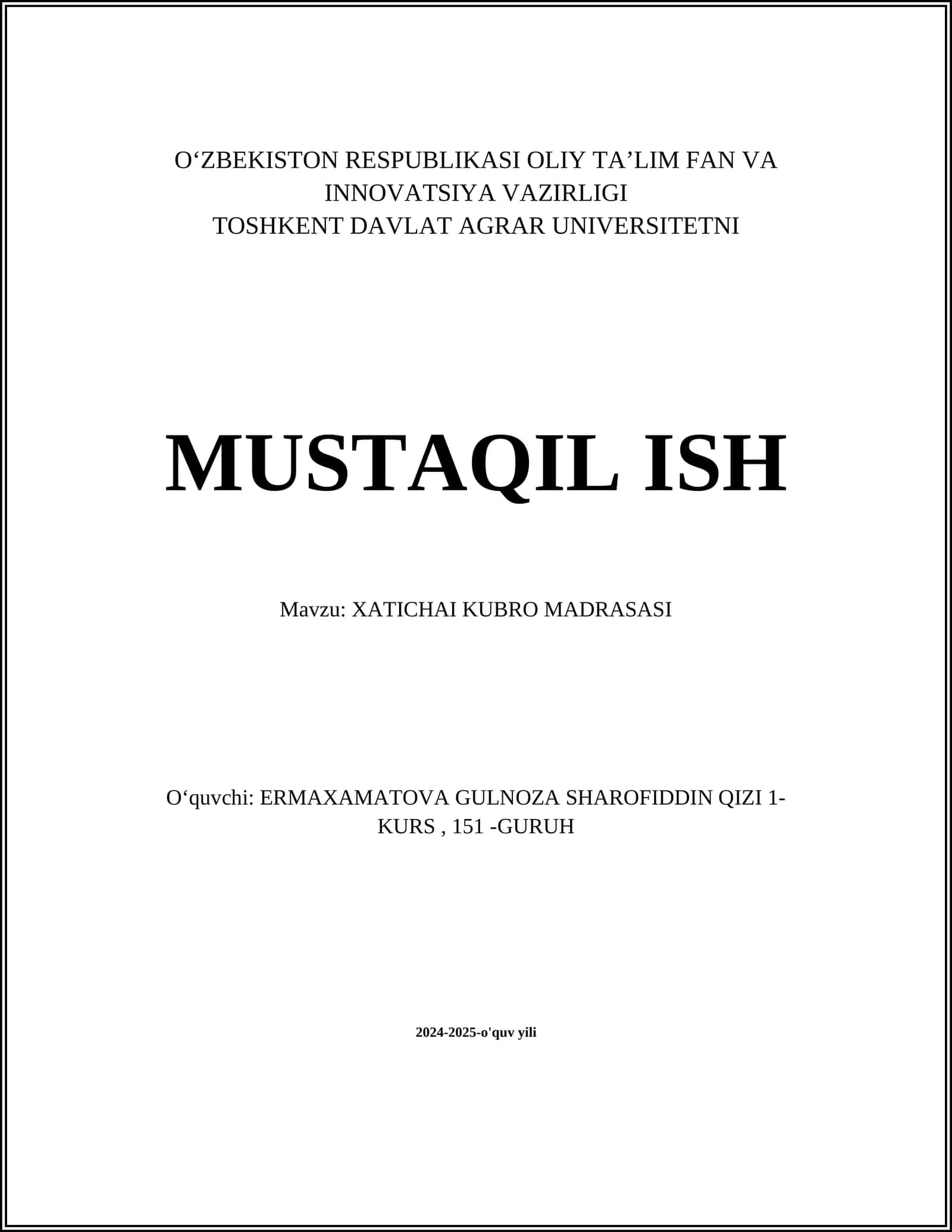 XATICHAI KUBRO MADRASASI 1