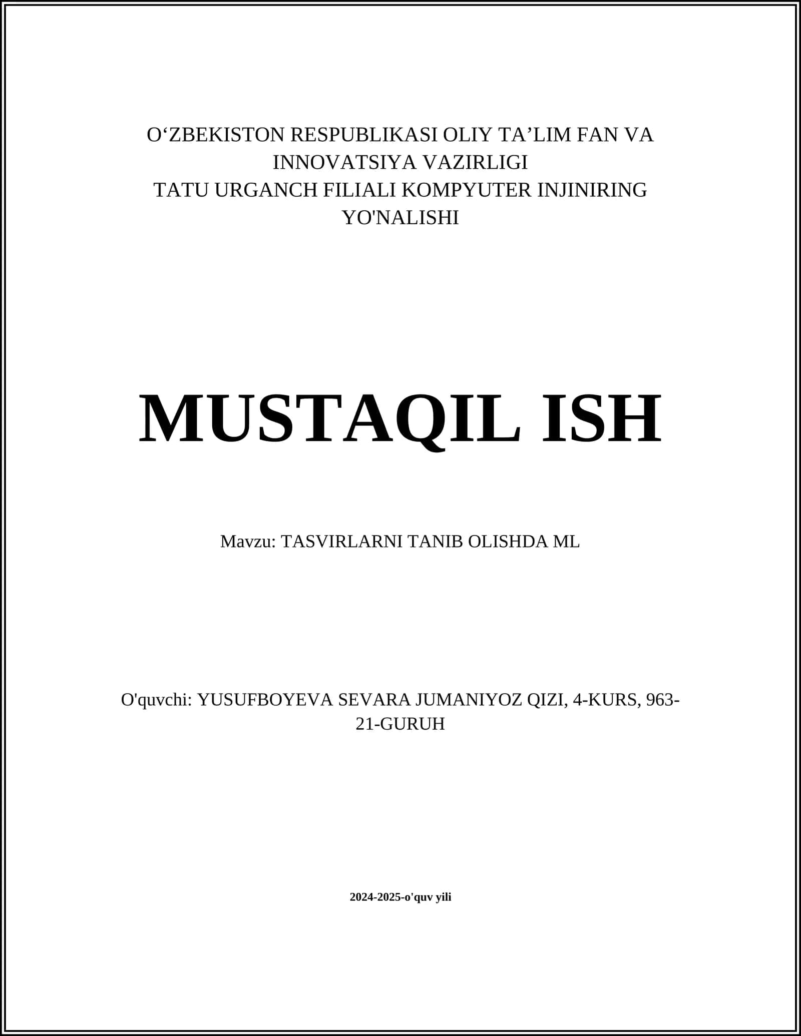 TASVIRLARNI TANIB OLISHDA ML 1