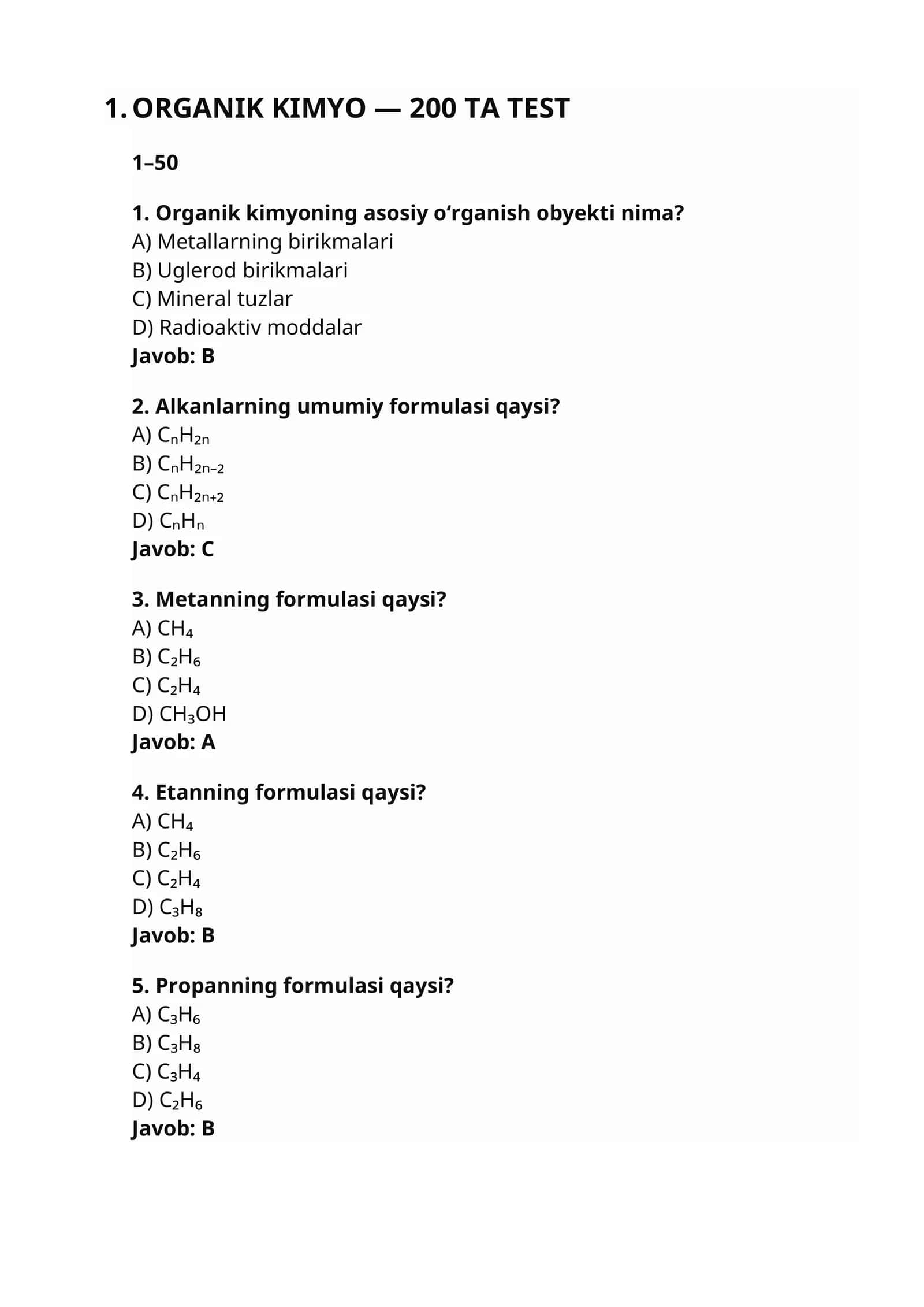 ORGANIK KIMYO —200 TA TEST 1