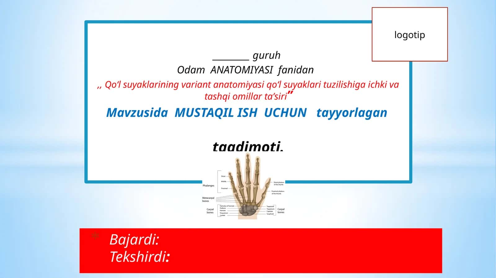 Qoʻlsuyaklarining variant anatomiyasi 1
