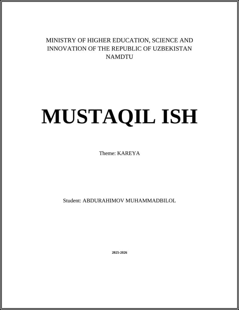 MUSTAQIL ISH (Theme: KAREYA) 1
