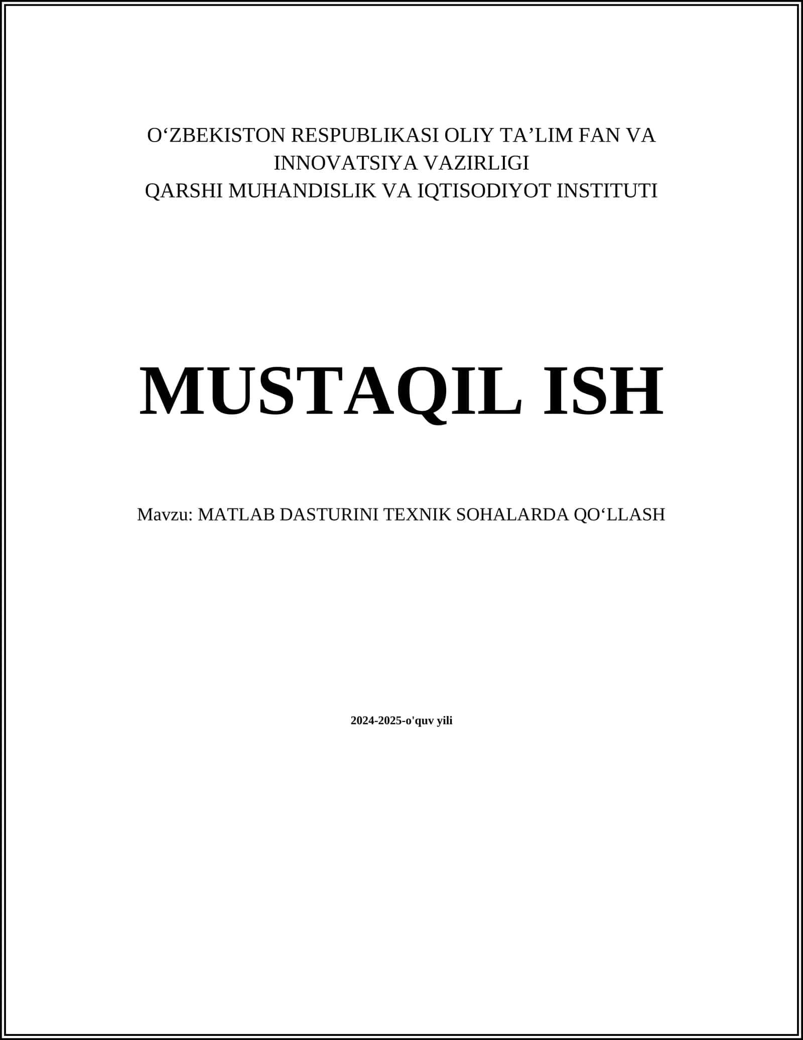 MATLAB DASTURINI TEXNIK SOHALARDA QO‘LLASH 1