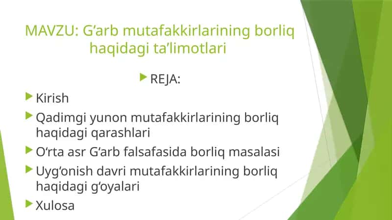 G’arb mutafakkirlarining borliq haqidagi ta’limotlari 1