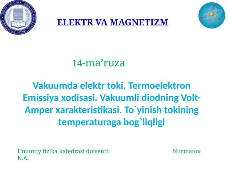 ELEKTR VA MAGNETIZM 1