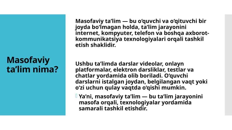 Masofaviy Ta'lim 1