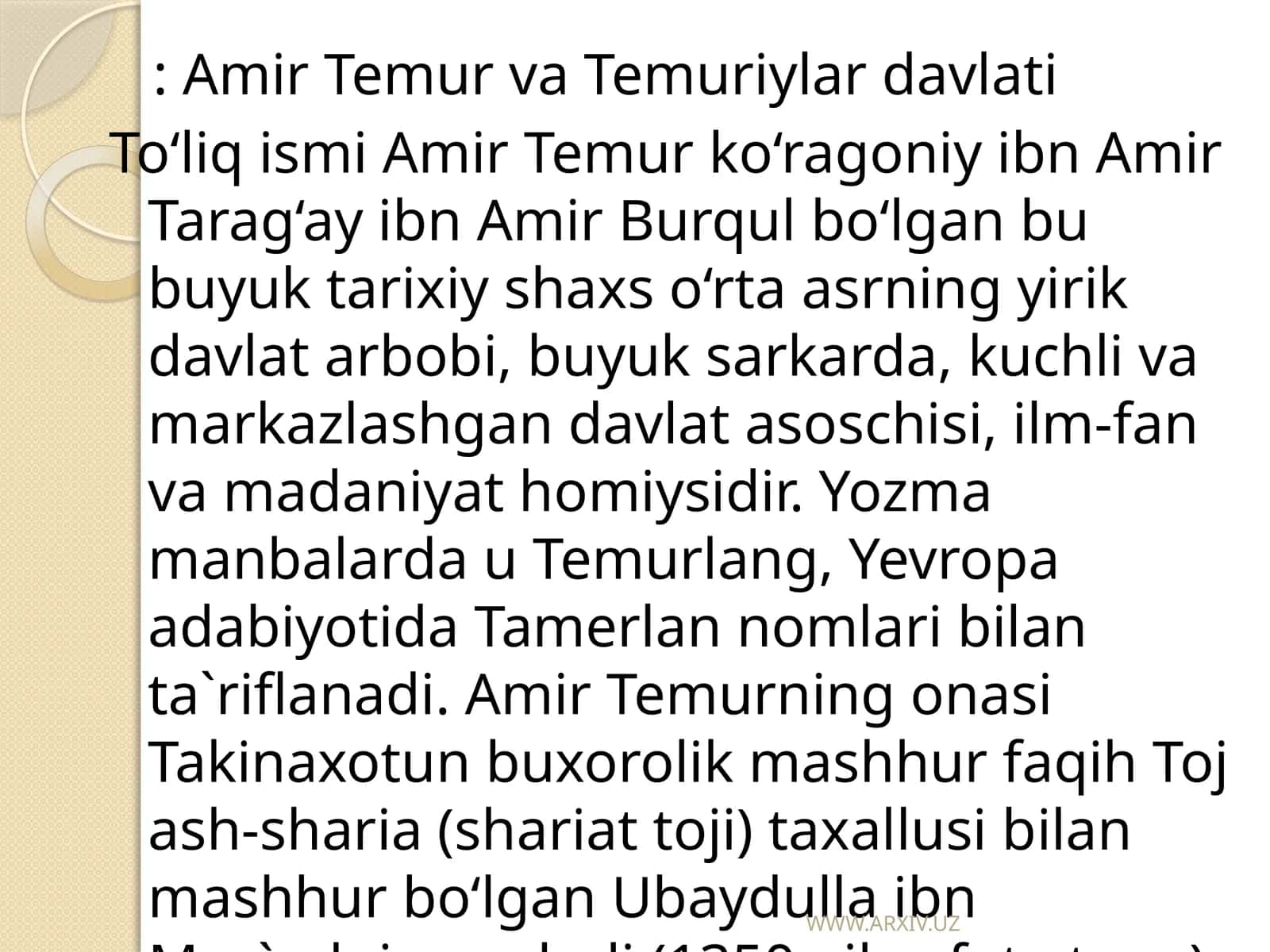 Amir Temur va Temuriylar davlati 1