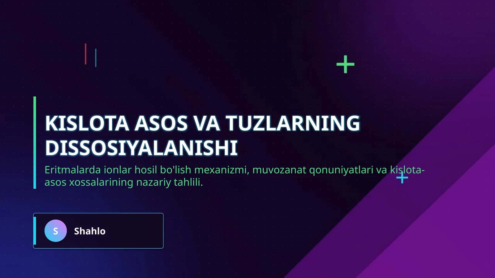 Kislota asos va tuzlarning dissosiyalanishi 1