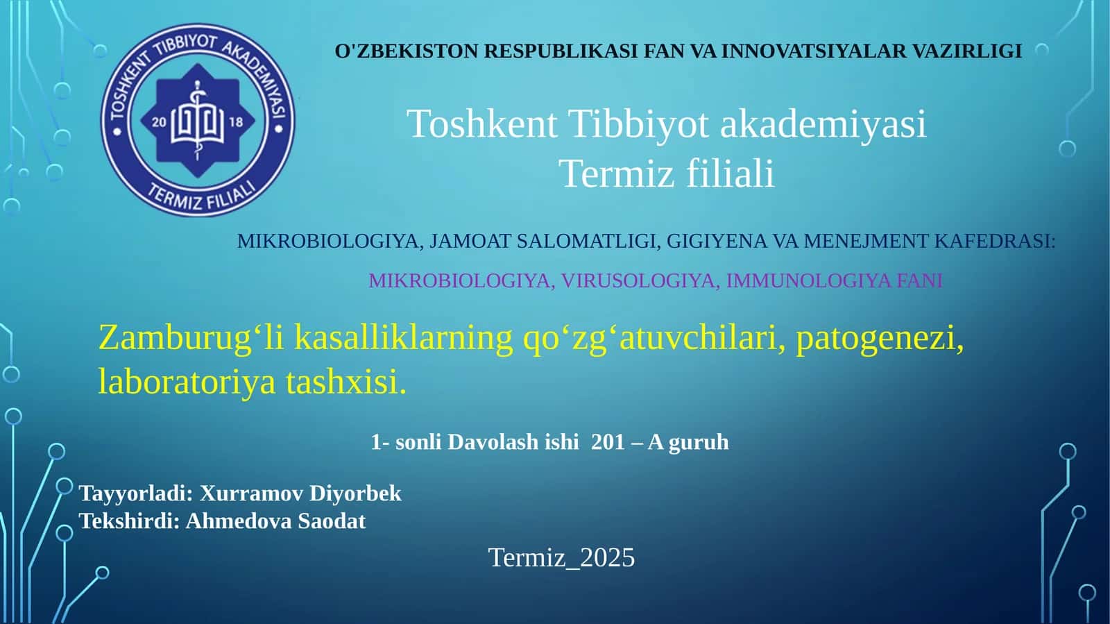 MIKROBIOLOGIYA, VIRUSOLOGIYA, IMMUNOLOGIYA FANI 1