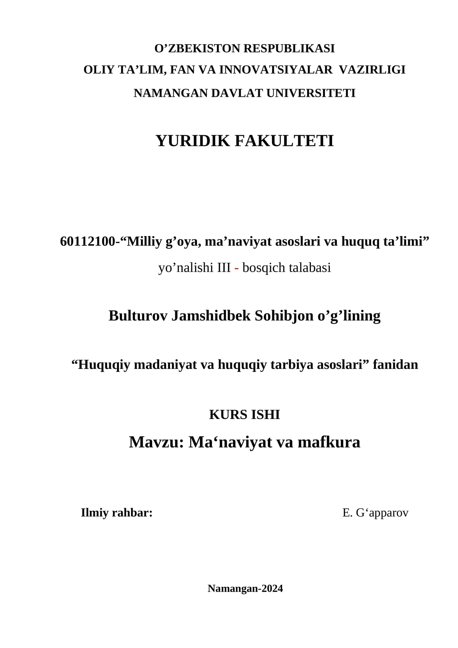 "Ma‘naviyat va mafkura" 1