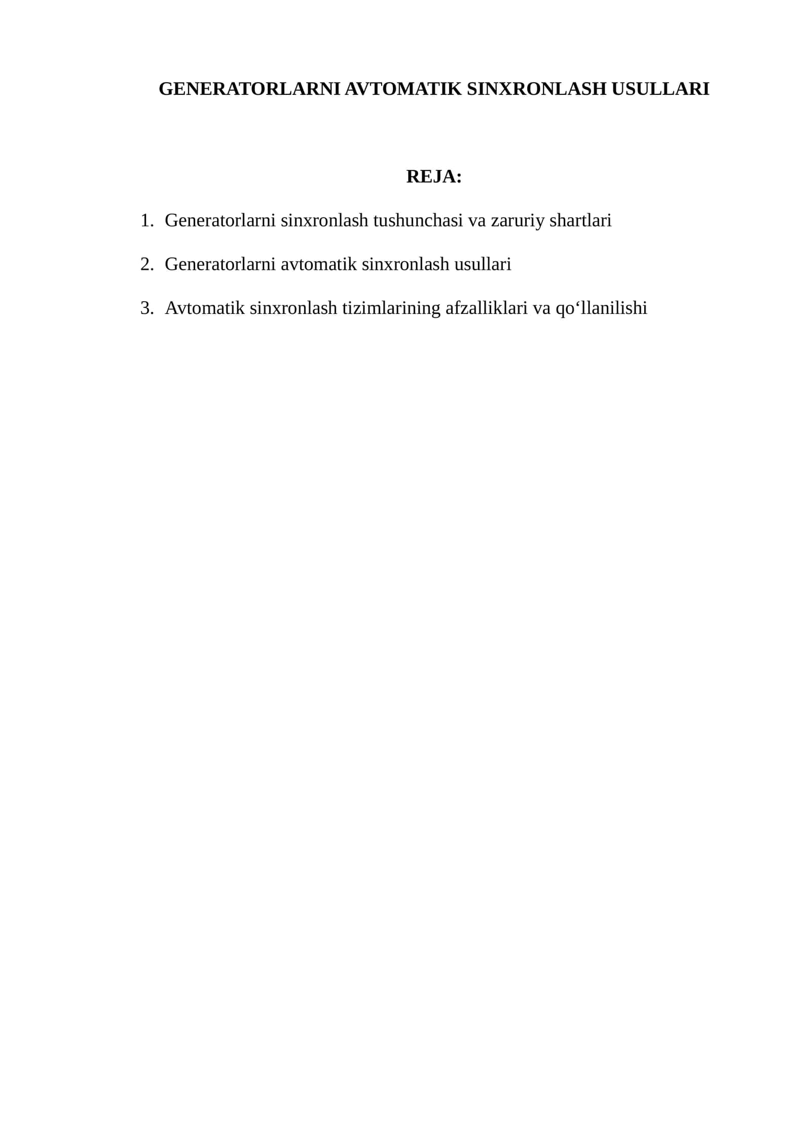 GENERATORLARNI AVTOMATIK SINXRONLASH USULLARI 1