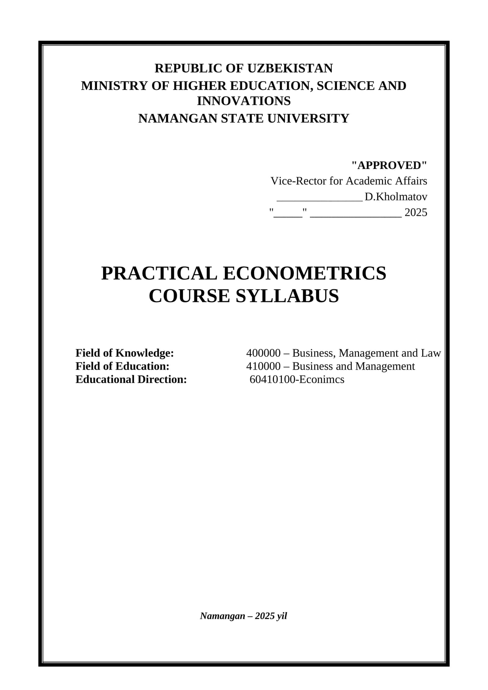 PRACTICAL ECONOMETRICS 1