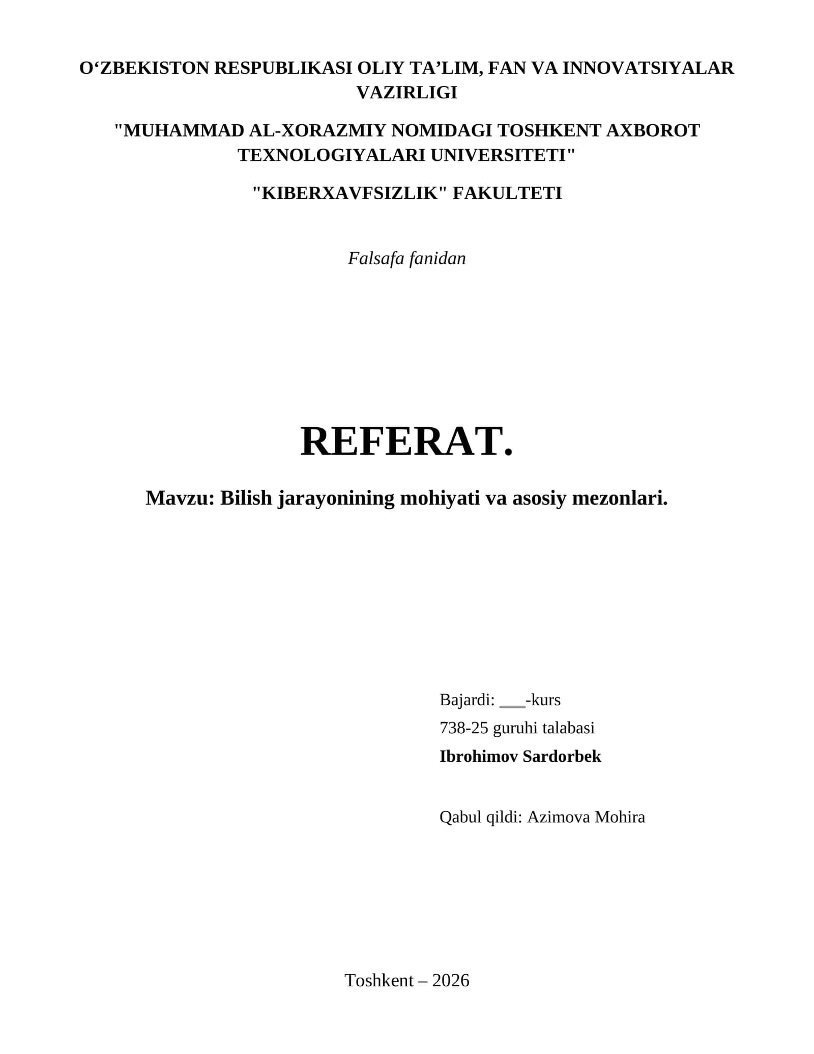 Bilish jarayonining mohiyati va asosiy mezonlari. 1
