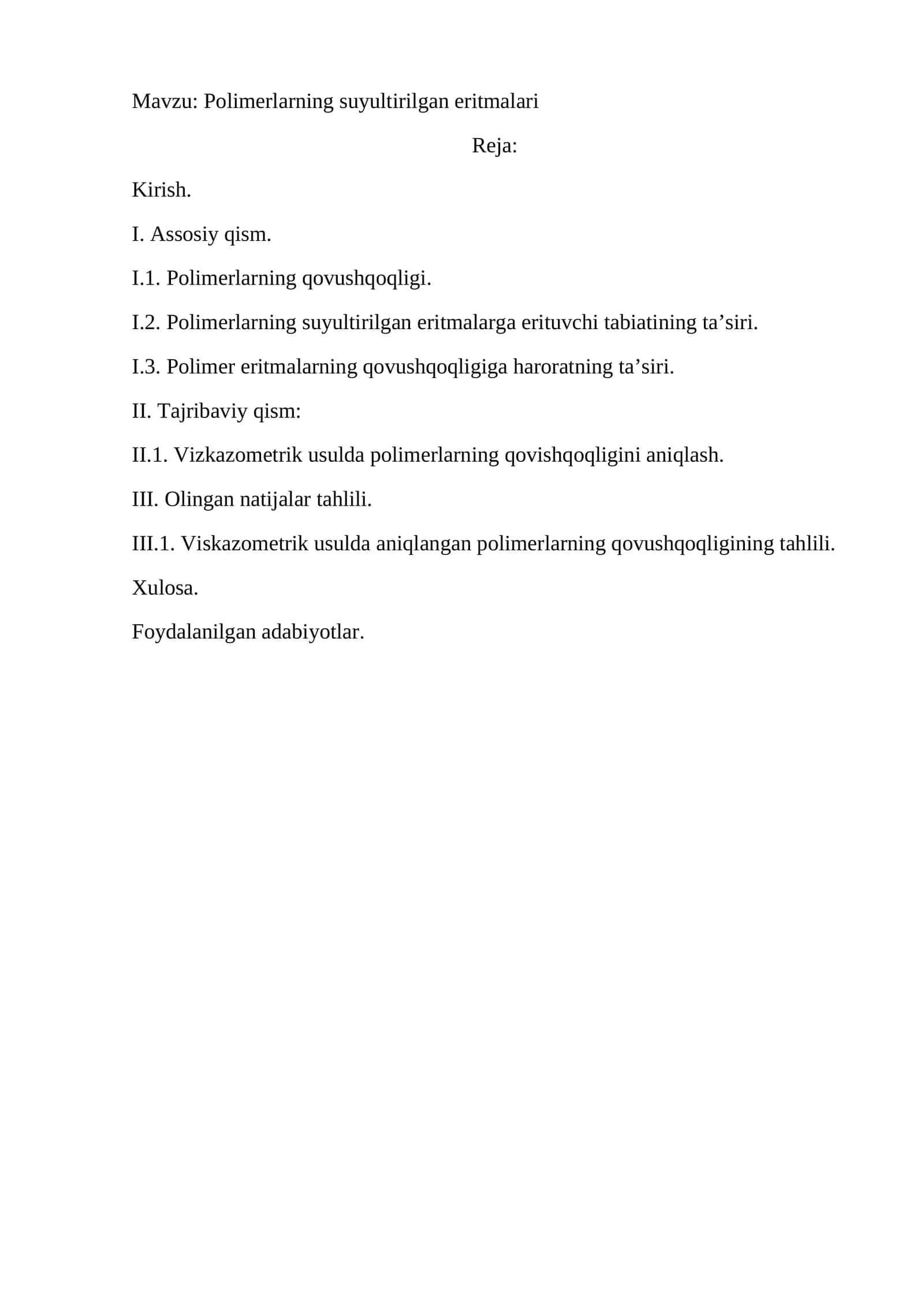 Polimerlarning suyultirilgan eritmalari 1