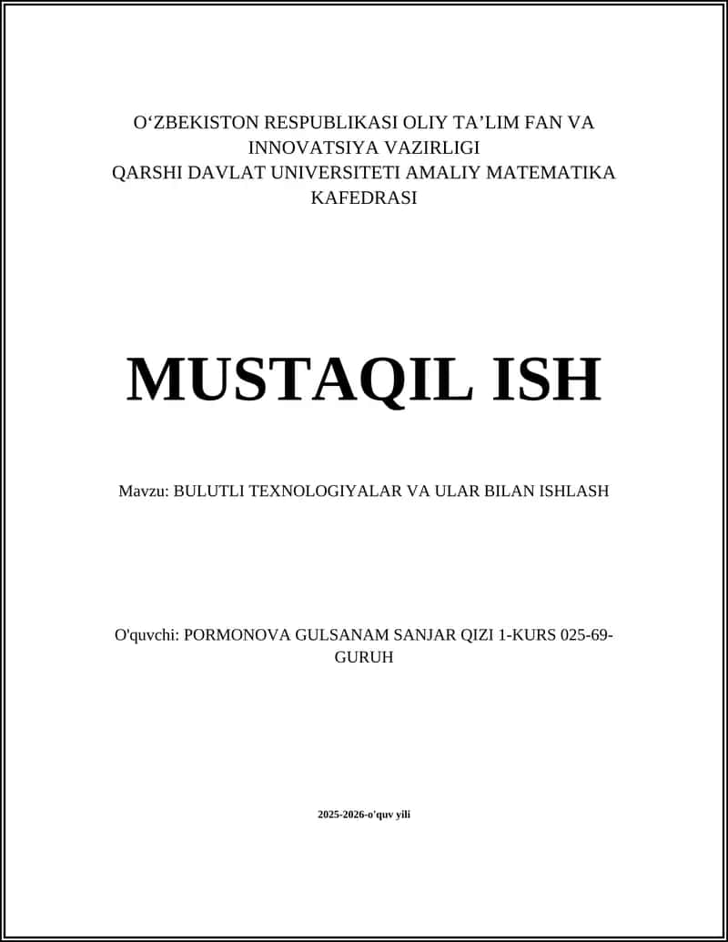 Bulutli hisoblash asoslari 1