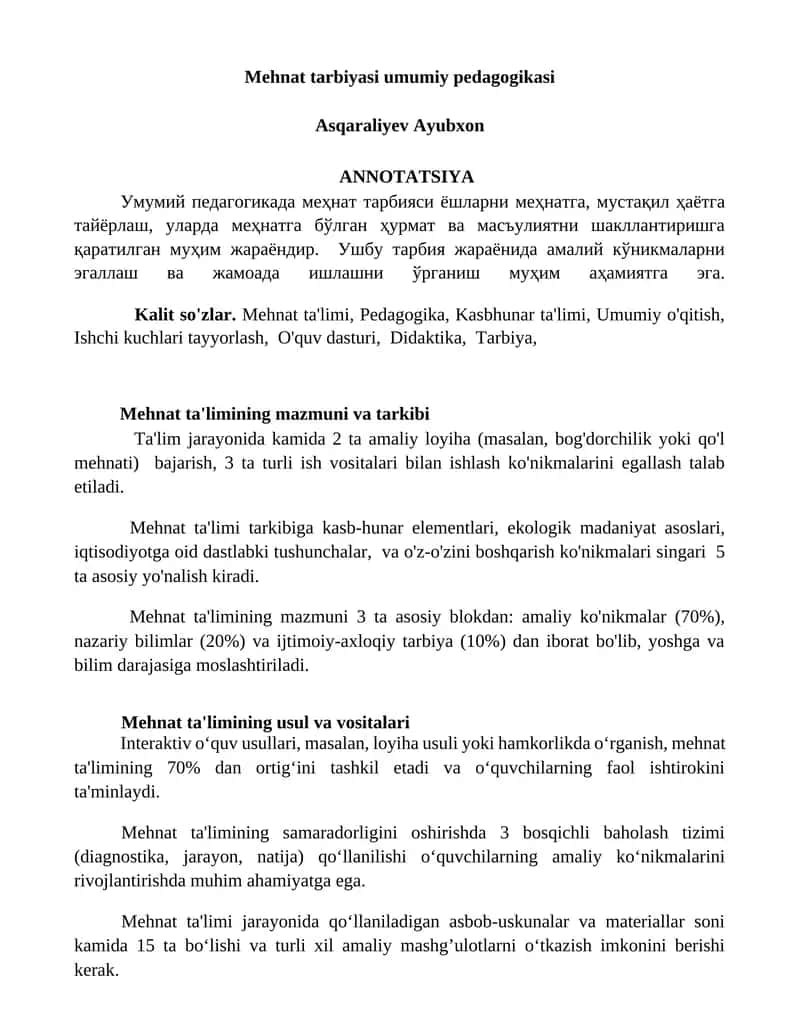 Mehnat tarbiyasi umumiy pedagogikasi 1