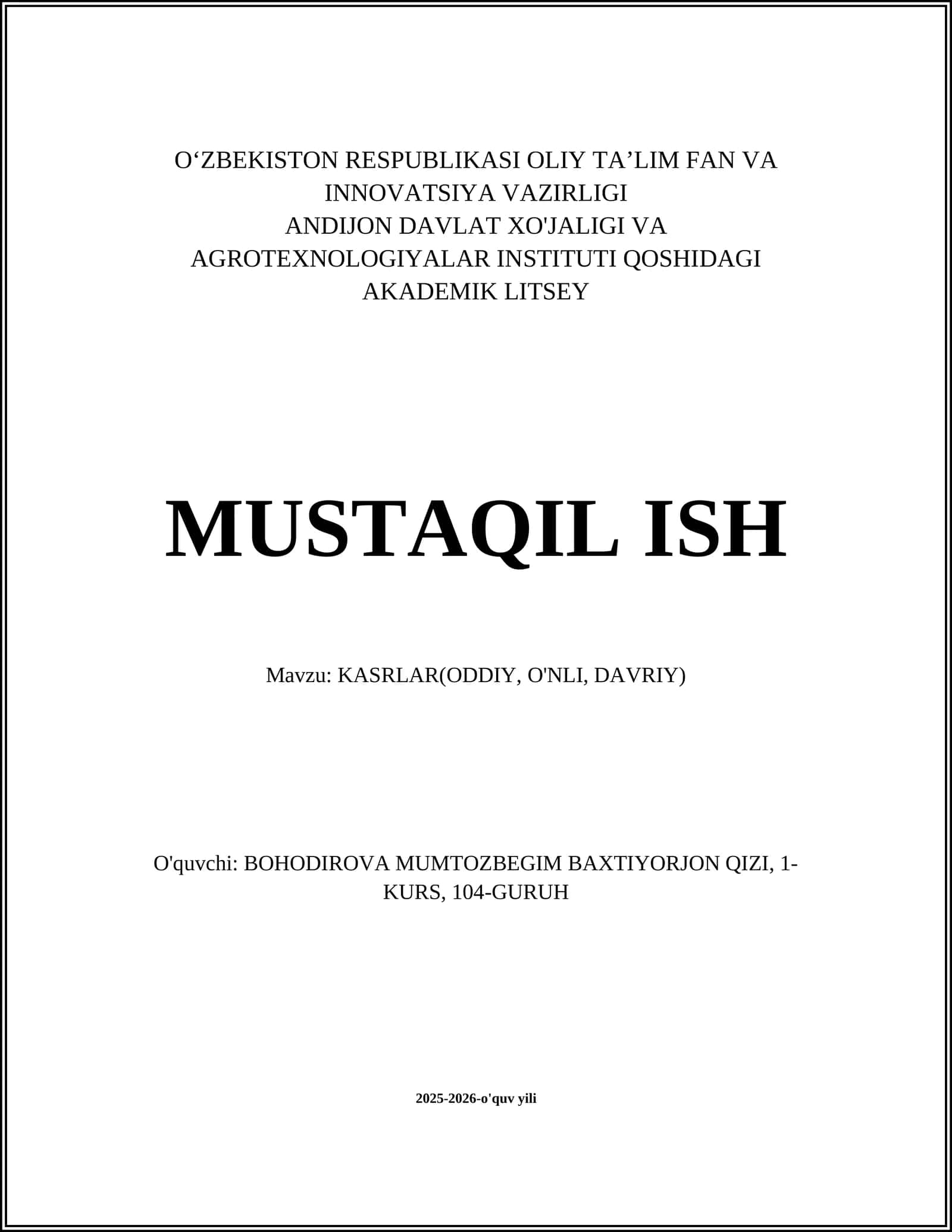 Kasrlar(oddiy, o'nli, davriy) 1