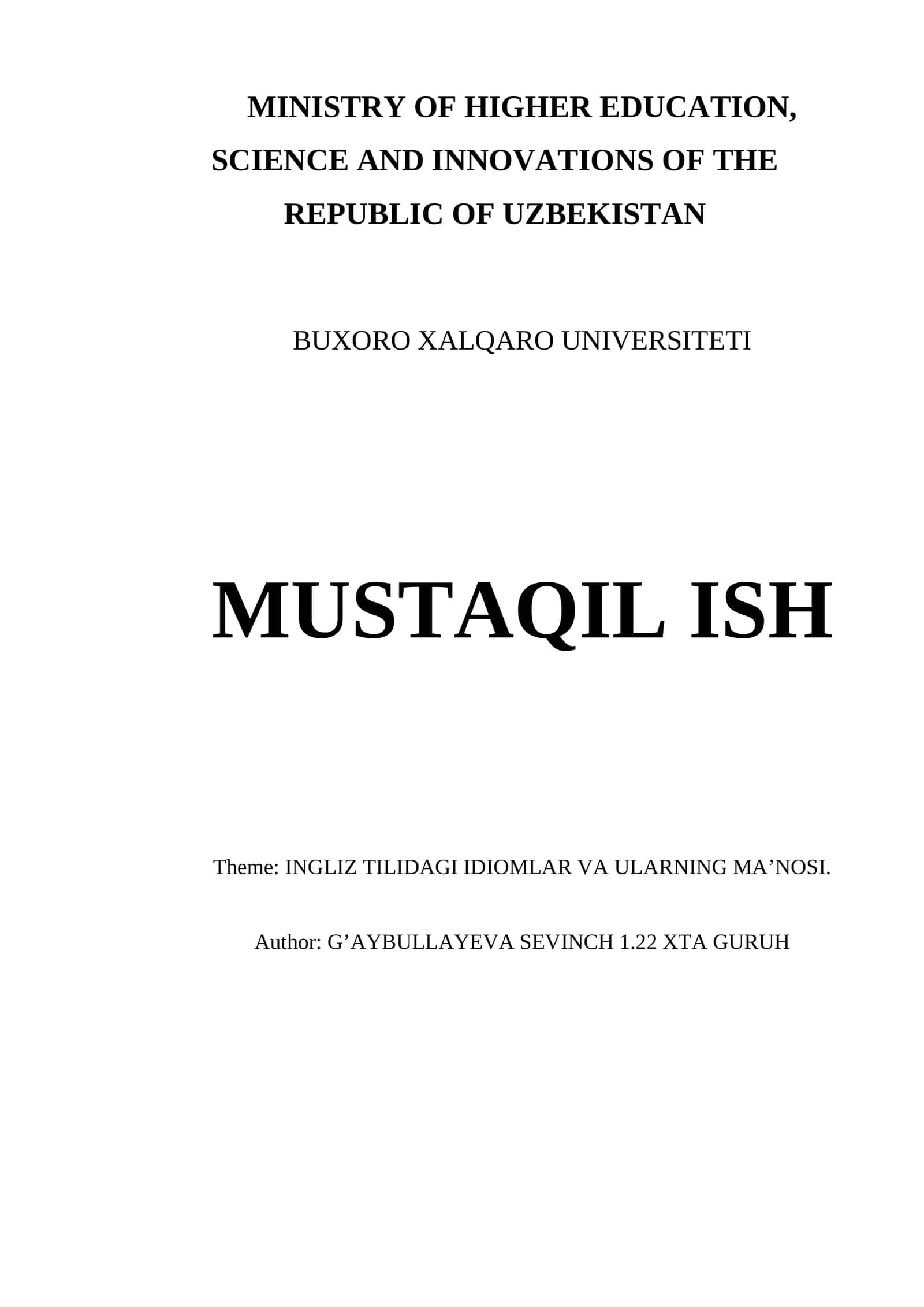 INGLIZ TILIDAGI IDIOMLAR VA ULARNING MA’NOSI 1