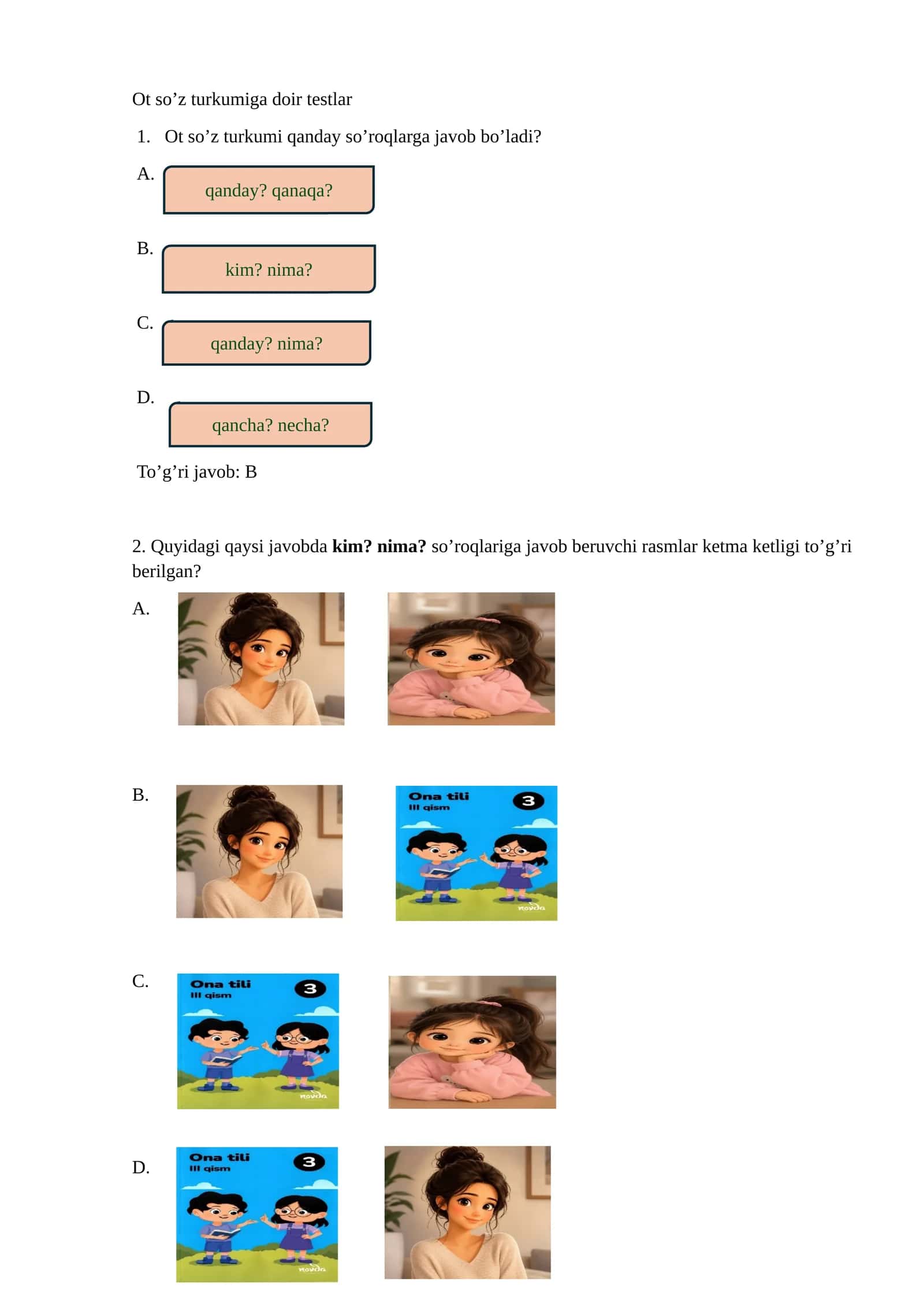 Ot so'z turkumiga doir testlar 1