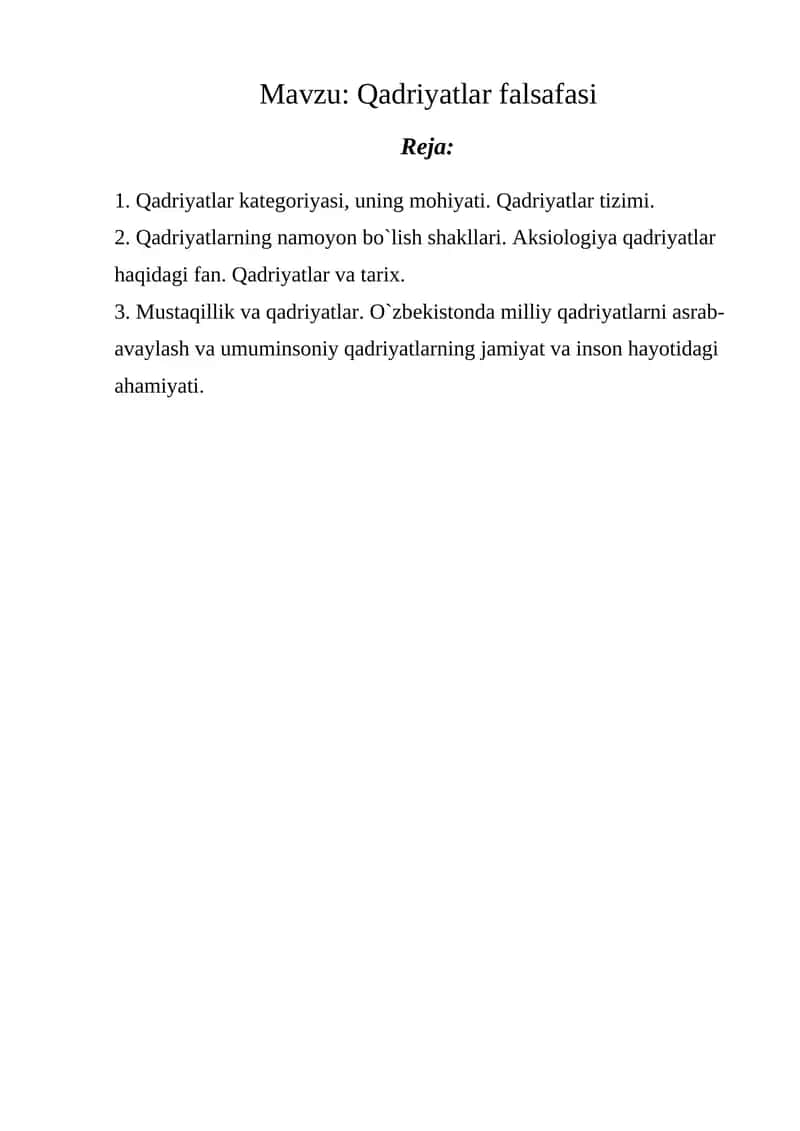 Qadriyatlar falsafasi 1