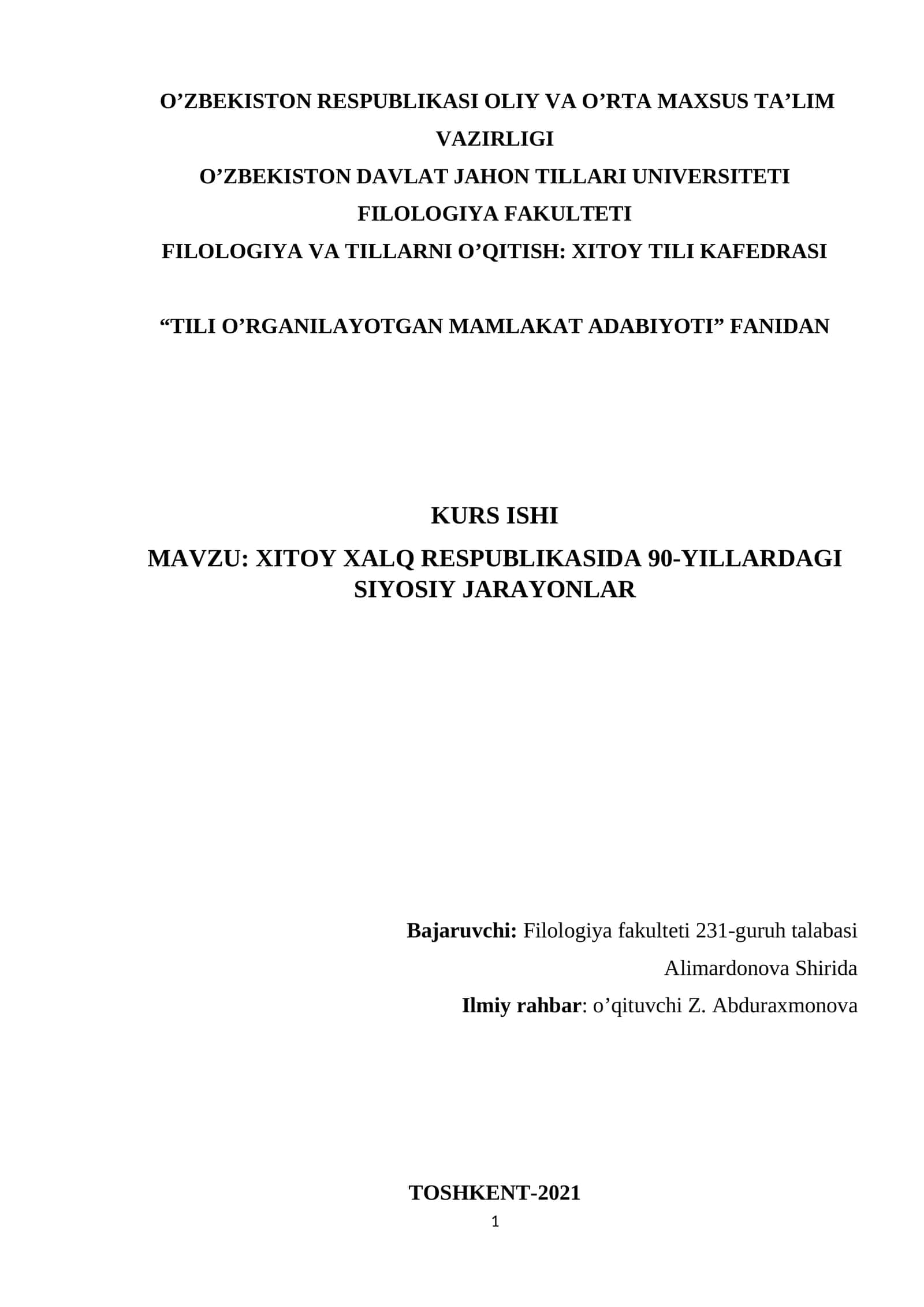 TILI O’RGANILAYOTGAN MAMLAKAT ADABIYOTI 1