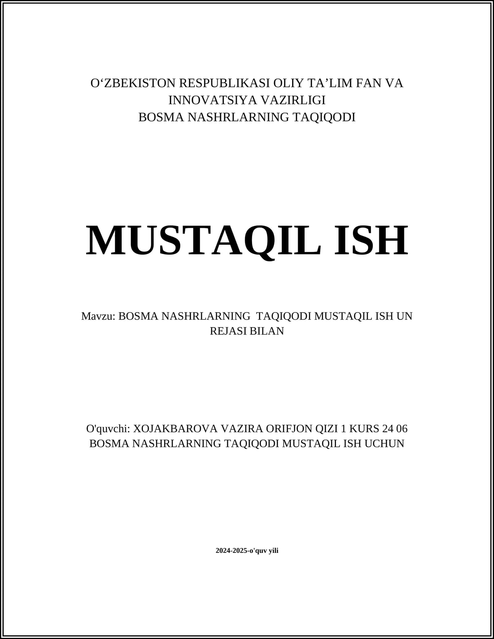 BOSMA NASHRLARNING TAQIQODI 1