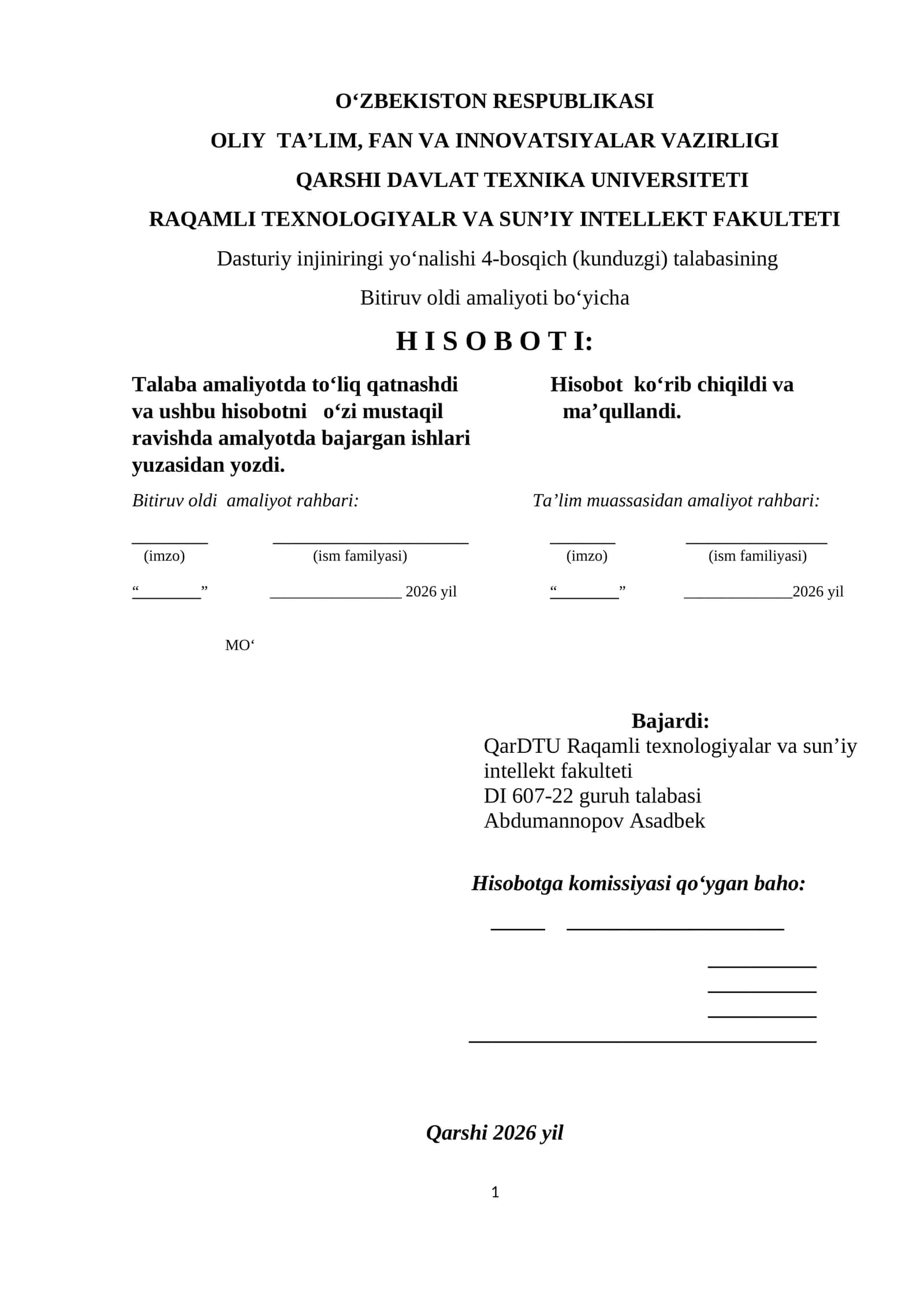 Bitiruv oldi amaliyoti bo‘yicha 1