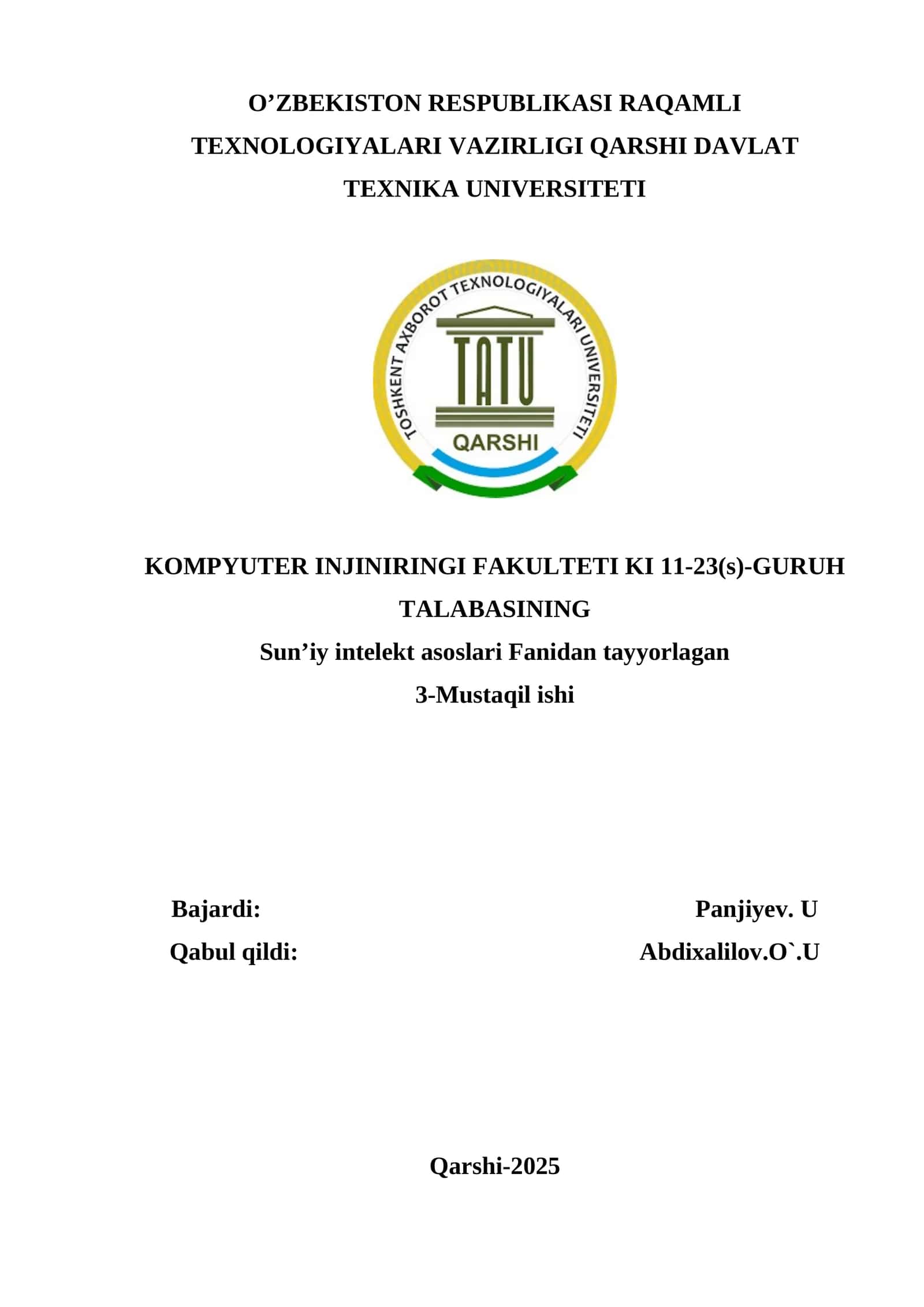Neyron tarmoqlarini o‘qitish 1