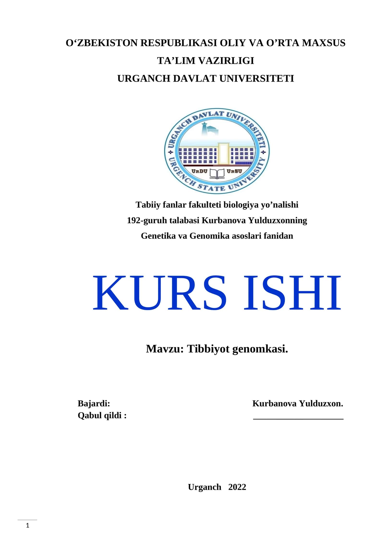 Tibbiyot genomkasi 1
