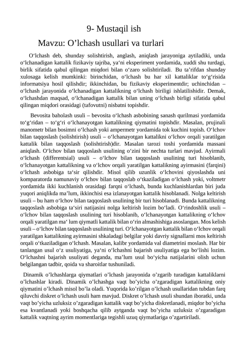 O’lchash usullari va turlari 1