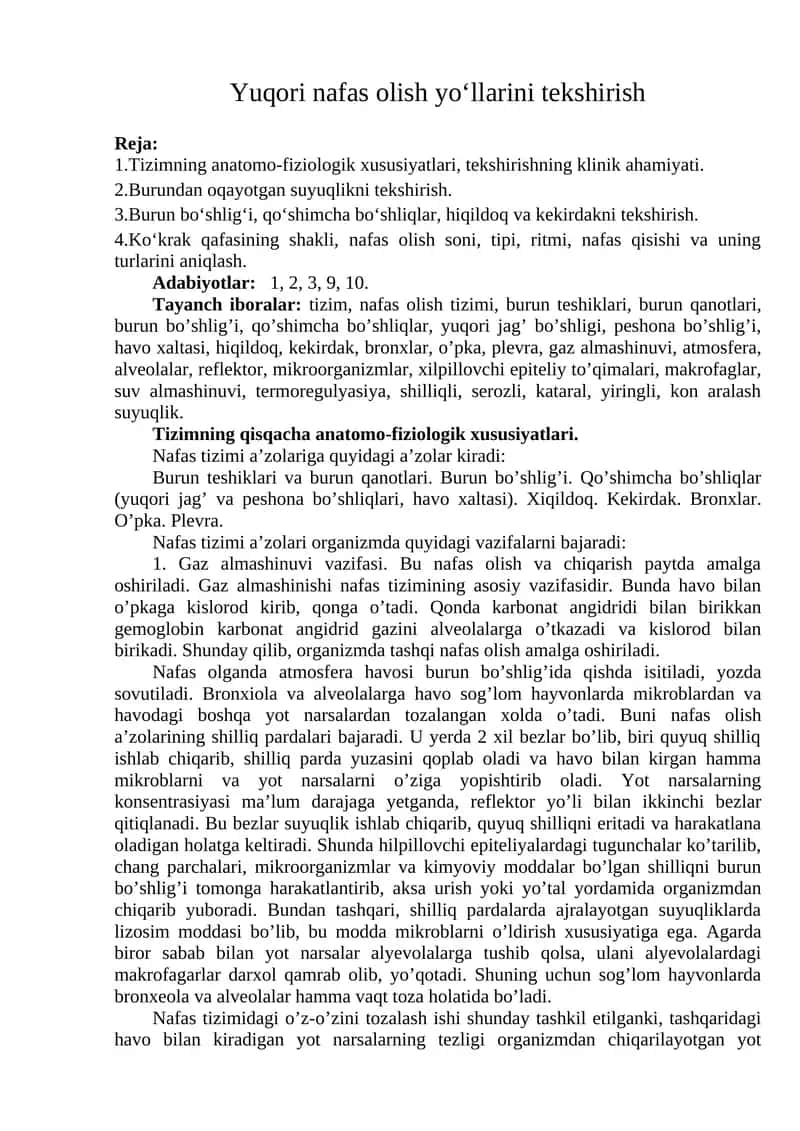 Nafas olish tizimi 1