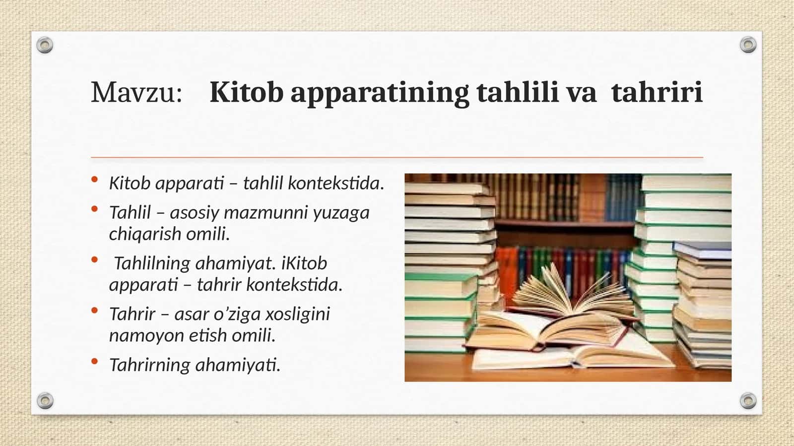 Kitob apparatining tahlili va  tahriri 1
