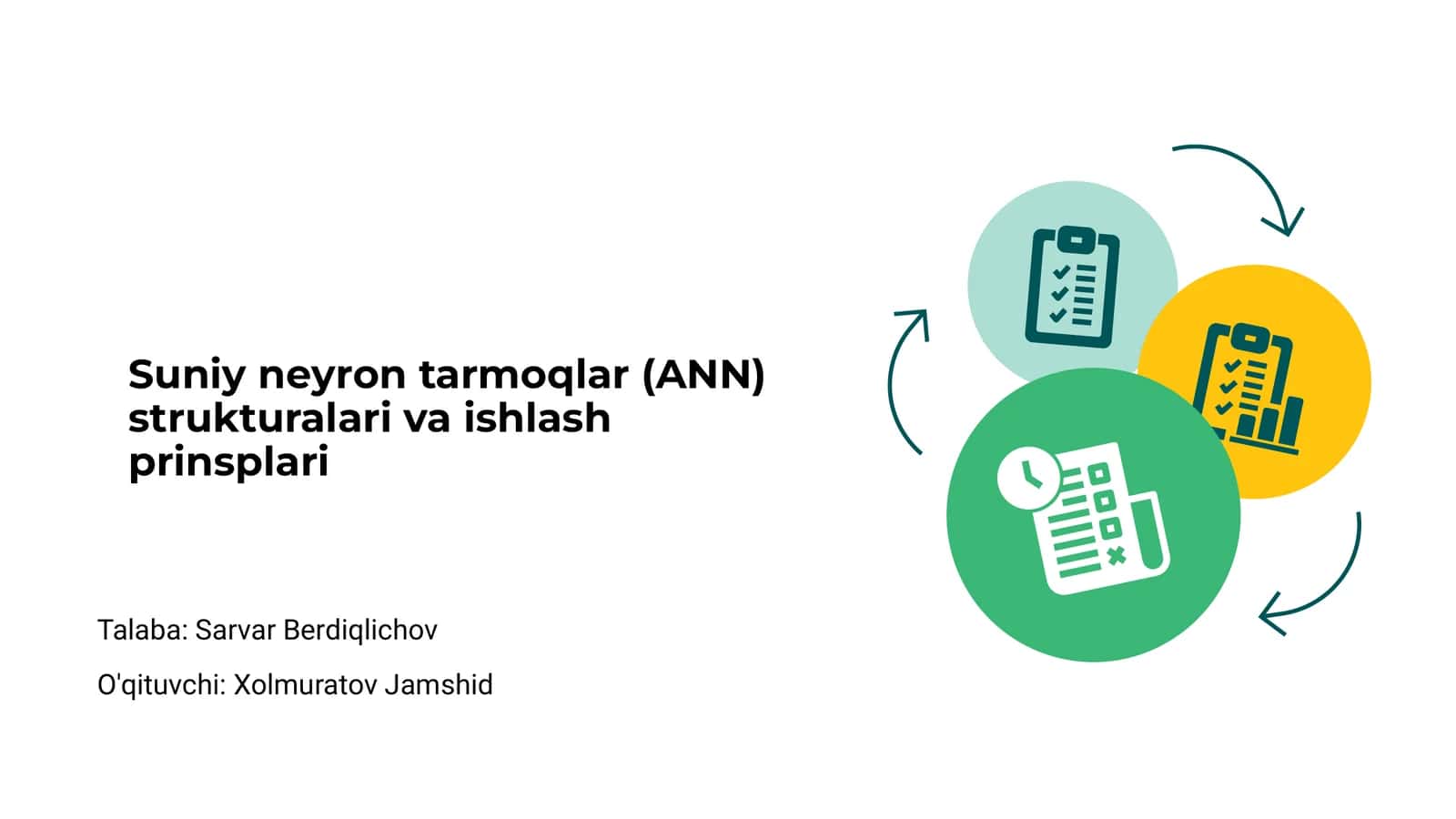 Suniy neyron tarmoqlar (ANN) strukturalari va ishlash prinsplari 1