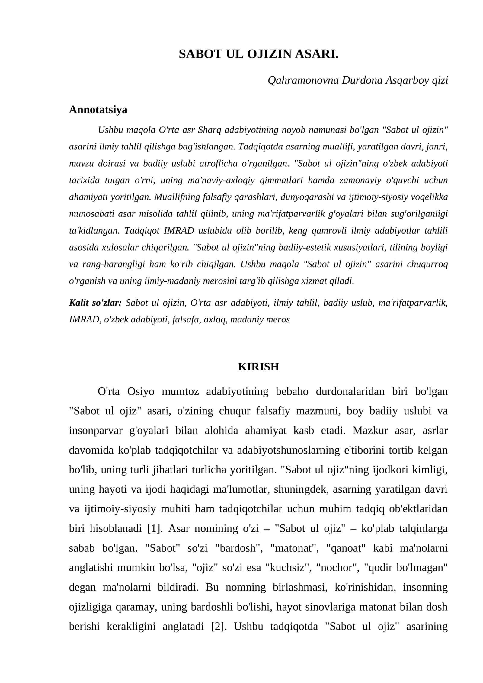 SABOT UL OJIZIN ASARI 1
