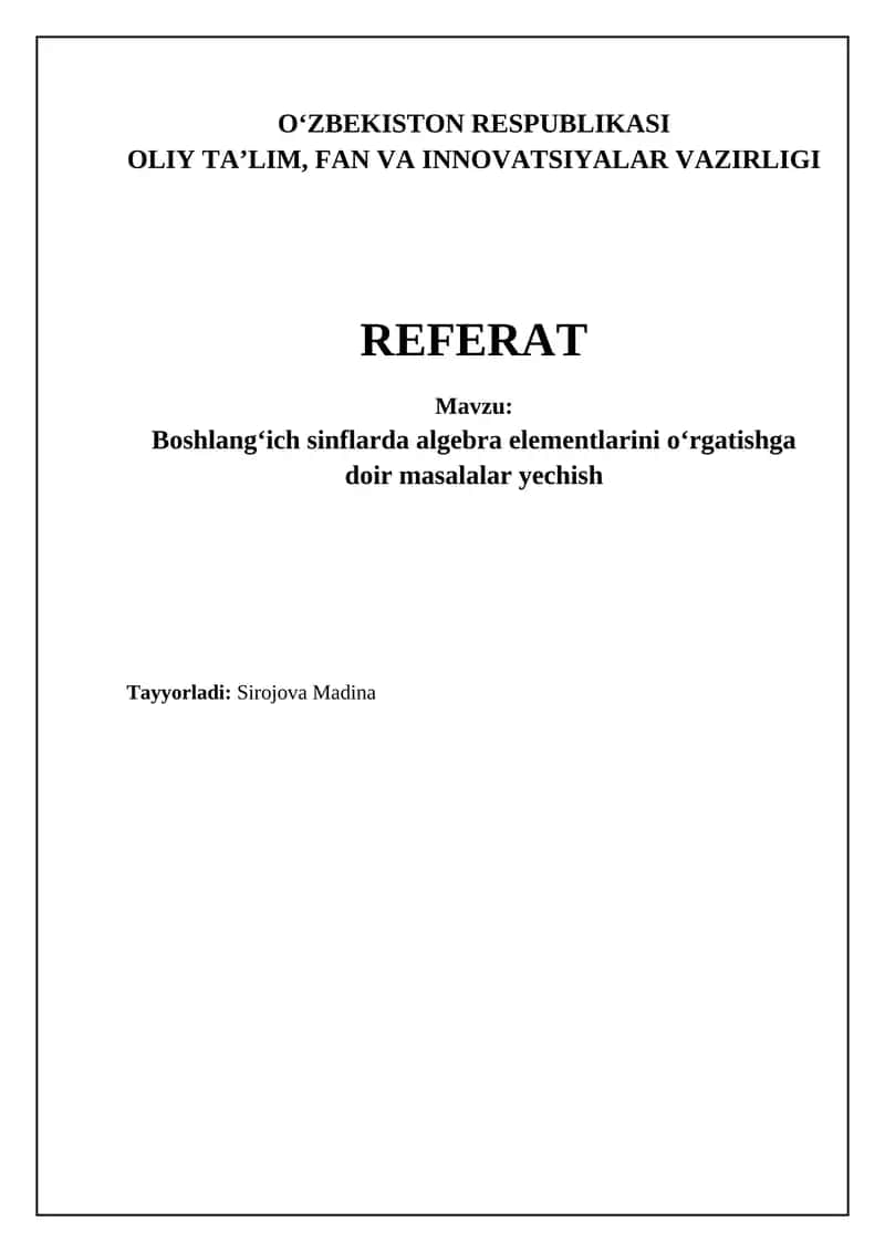 Balki bedagi algebra elementlarini o’rgatish 1
