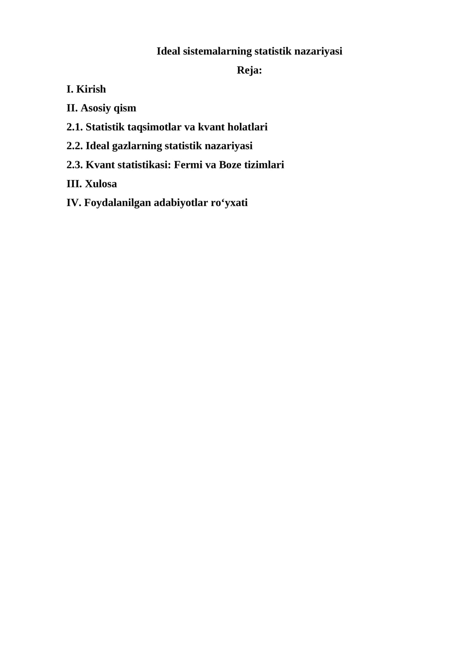 Ideal sistemalarning statistik nazariyasi 1