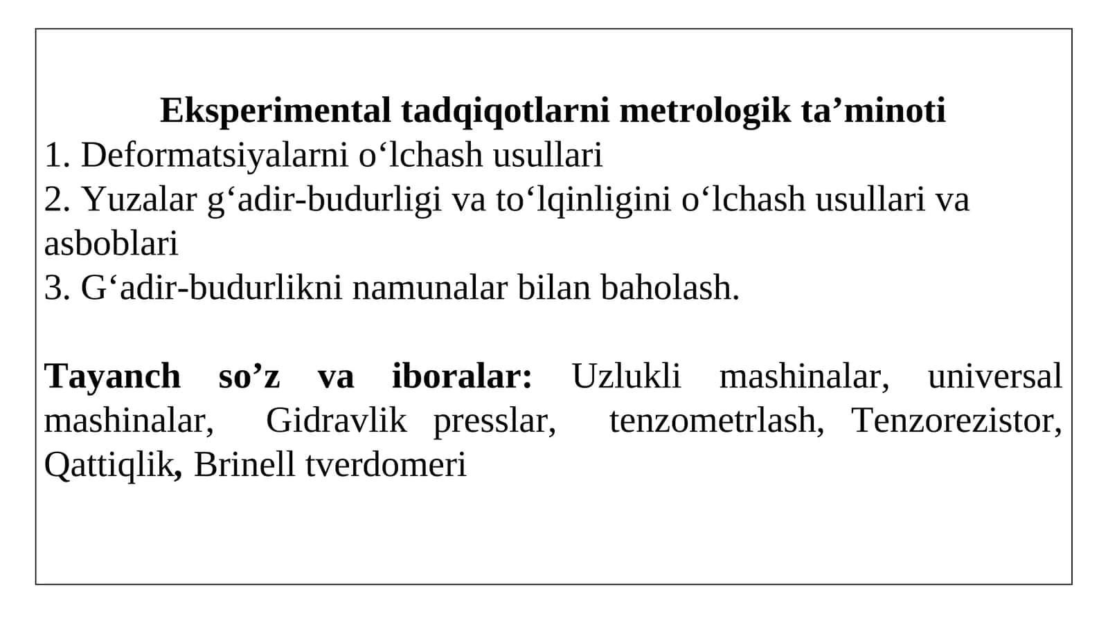 Eksperimental tadqiqotlarni metrologik ta’minoti 1