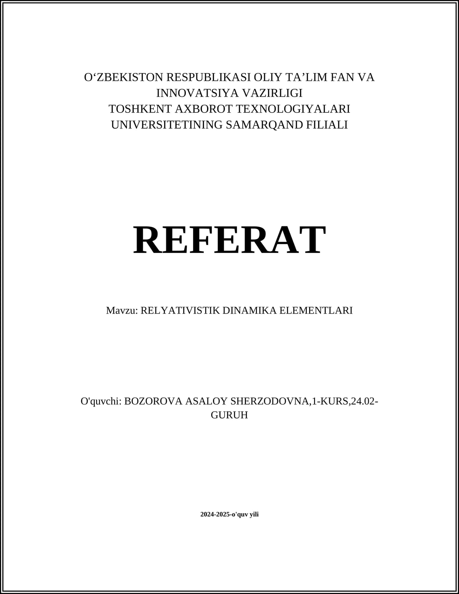 RELYATIVISTIK DINAMIKA ELEMENTLARI 1