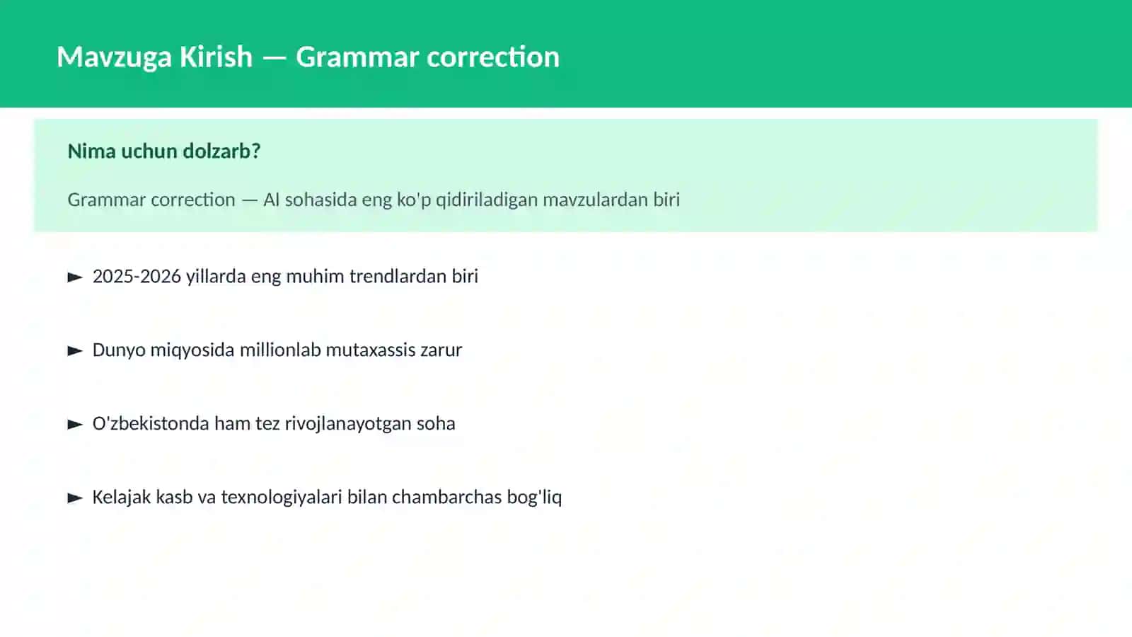 Grammar correction - NLP Tabiiy Til Qayta Ishlash 2
