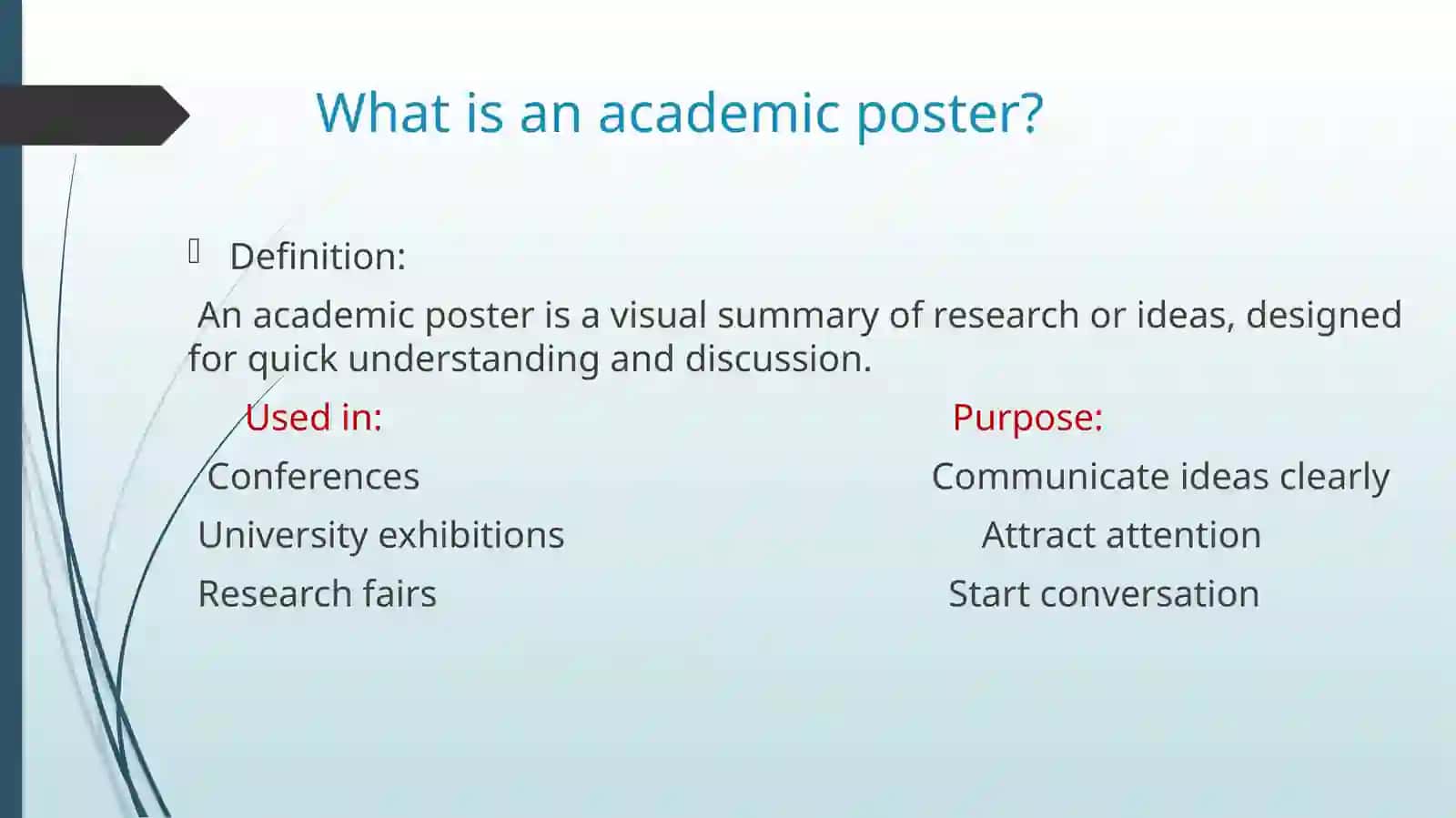 Présentation. Identifying key components of a poster. 2