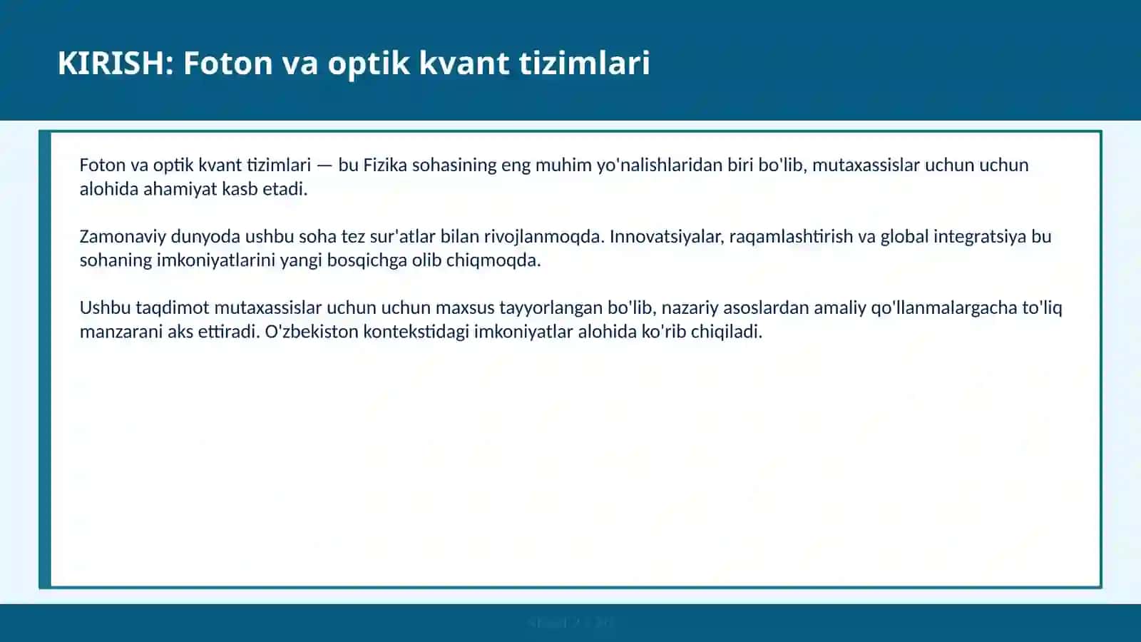 Foton va optik kvant tizimlari 2