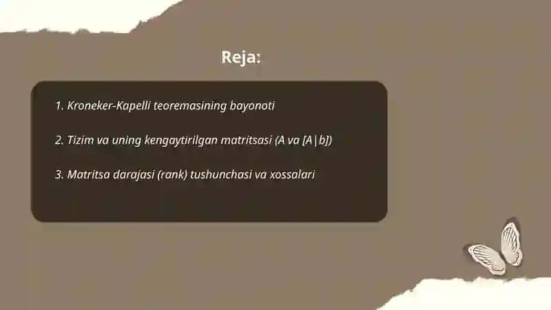 Kroneker-Kapelli teoremasi va uning isboti 2