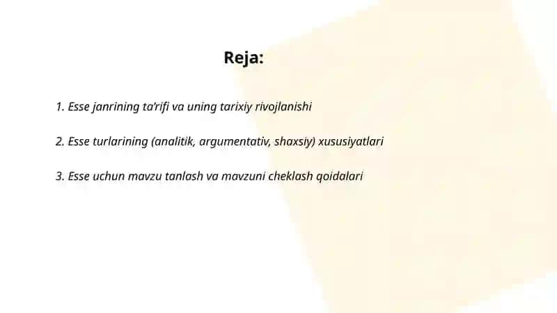 Esse janri va uning xususiyatlari 2
