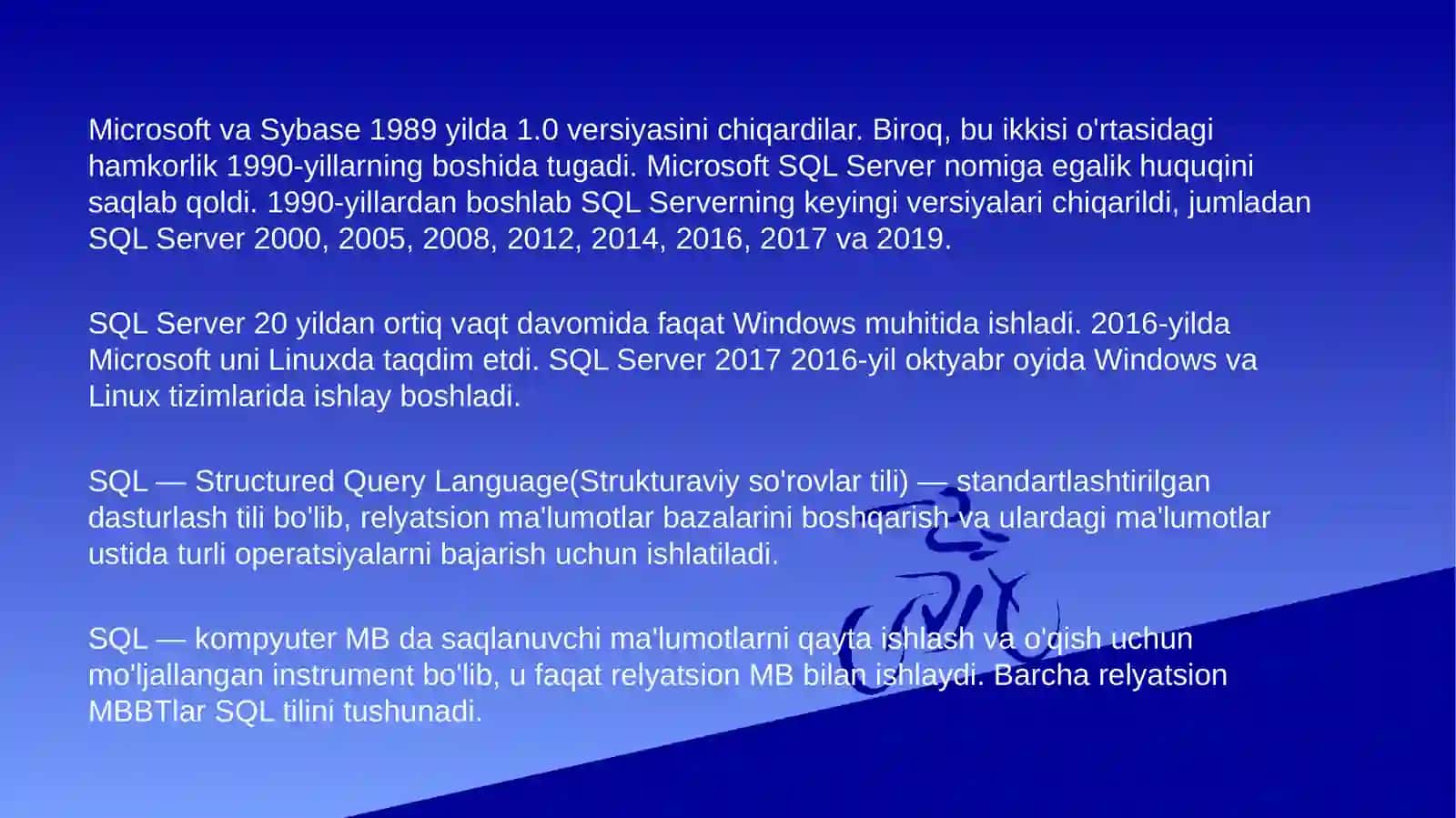 SQL servermuhitida,sql so’rovlar yozish 2
