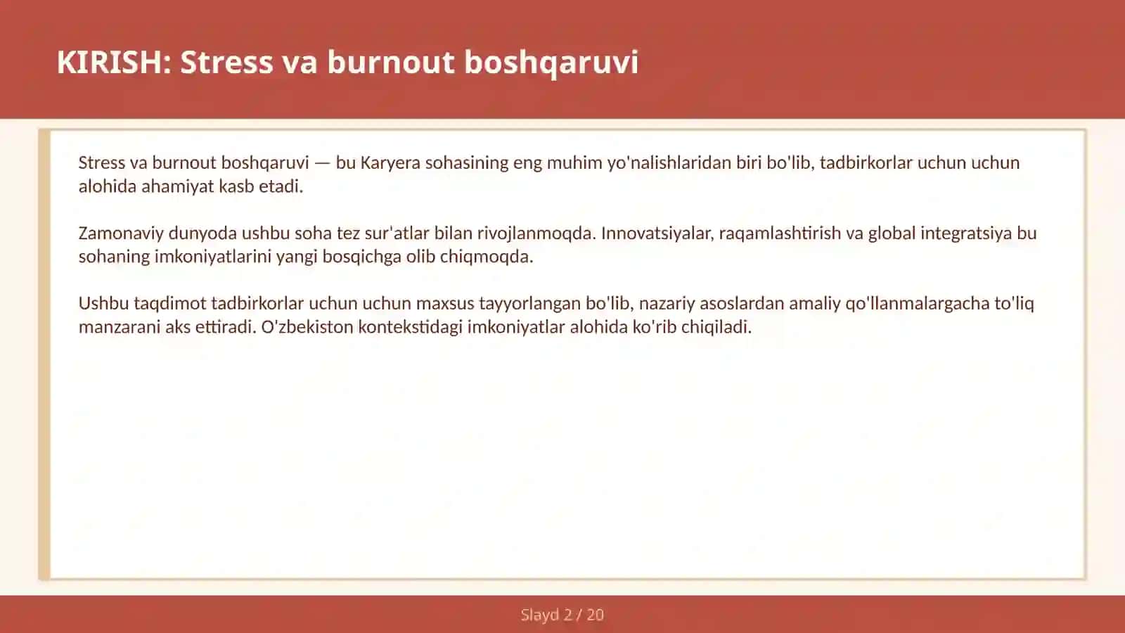 STRESS VA BURNOUT BOSHQARUVI 2