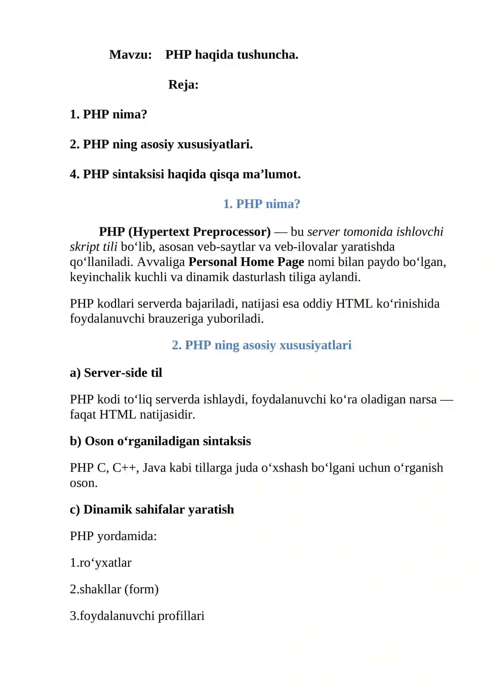 PHP haqida tushuncha 2