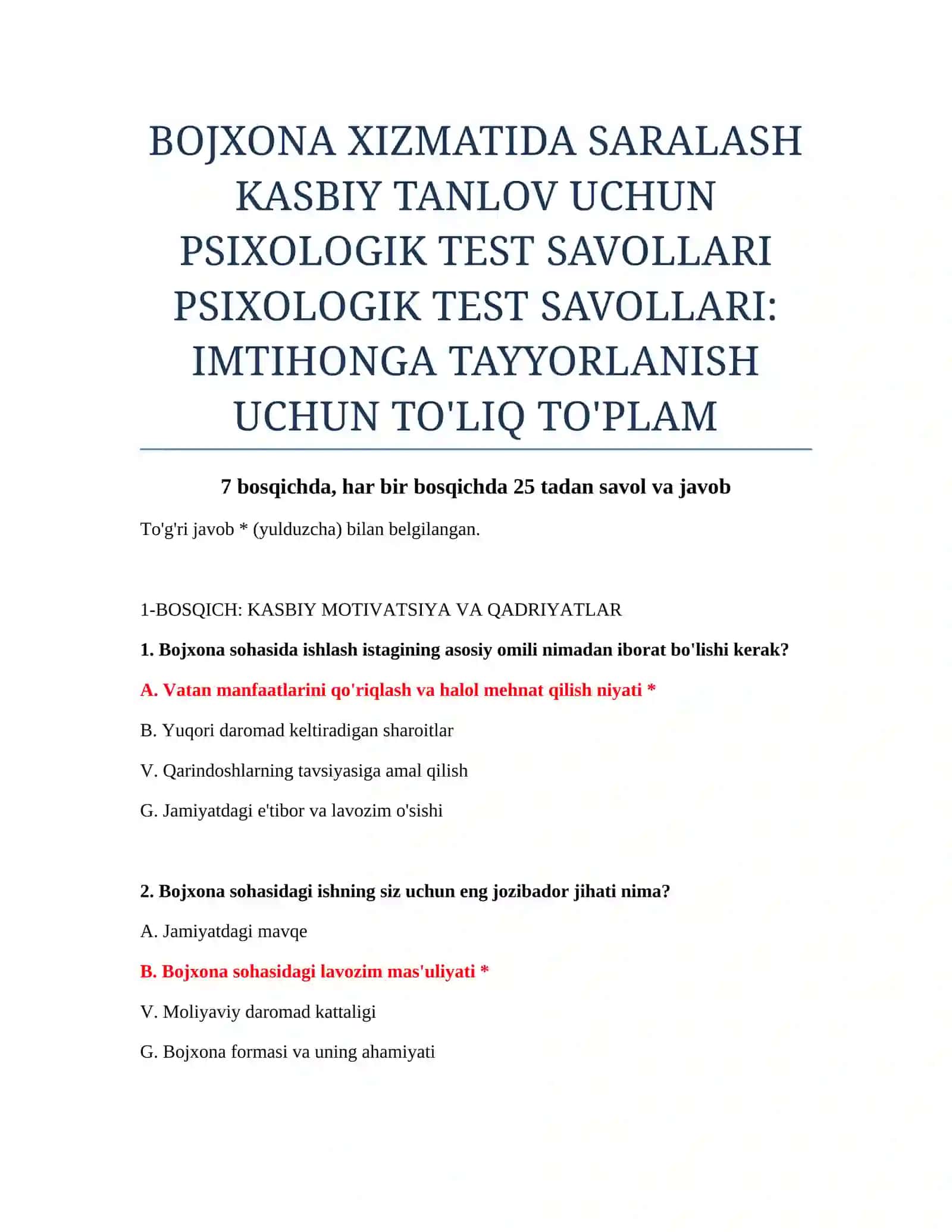 PSIXOLOGIK TEST SAVOLLARI 2