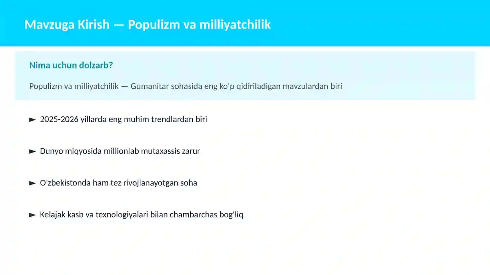 Populizm va milliyatchilik 2