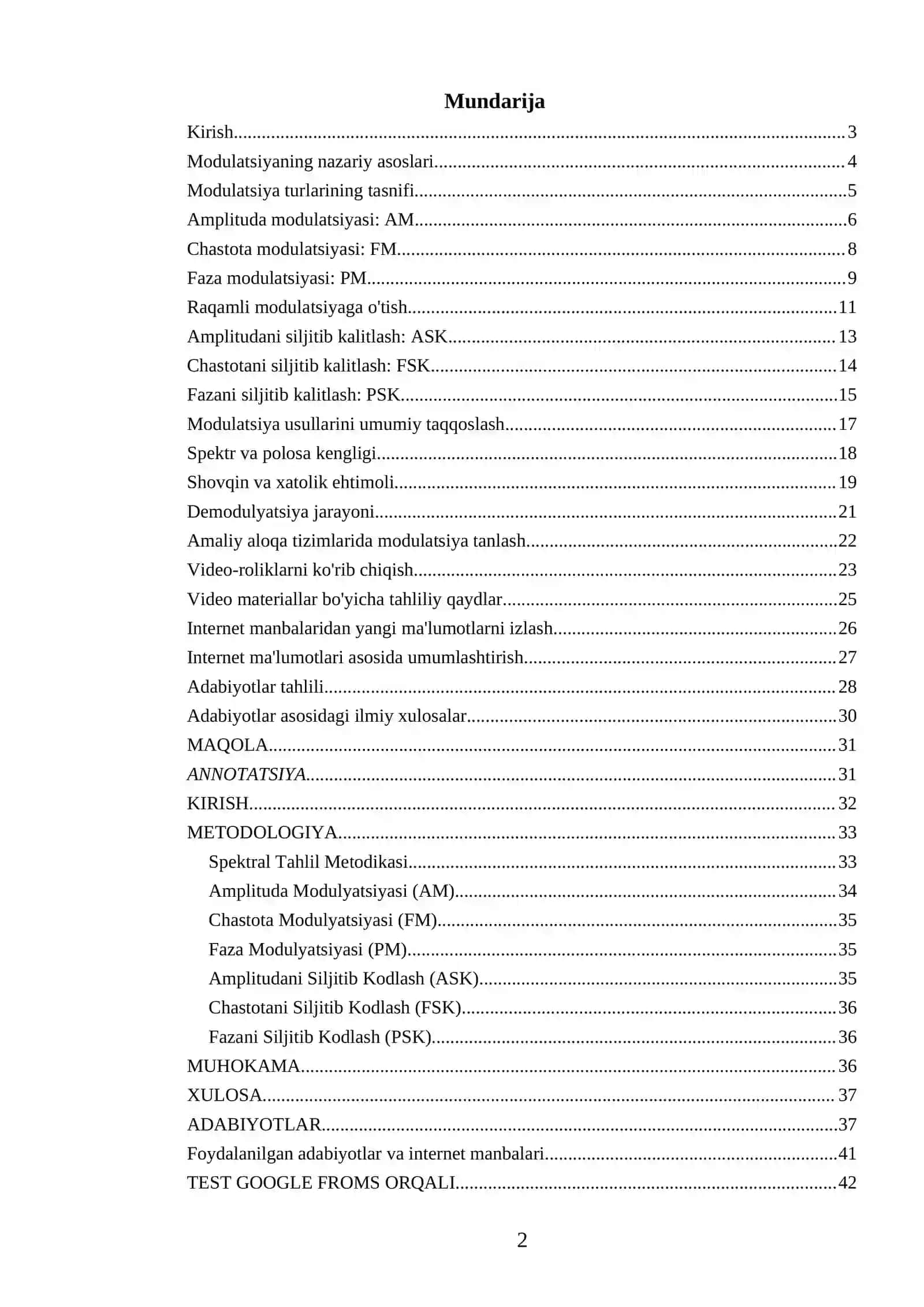 Modulatsiya turlari: AM, FM, PM, ASK, FSK, PSK 2