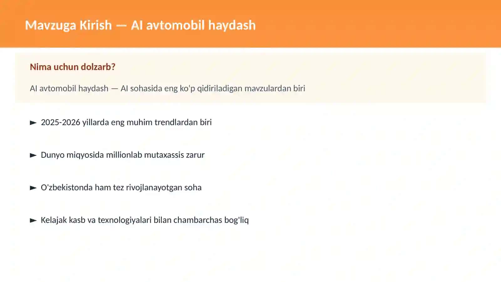 AI avtomobil haydash 2