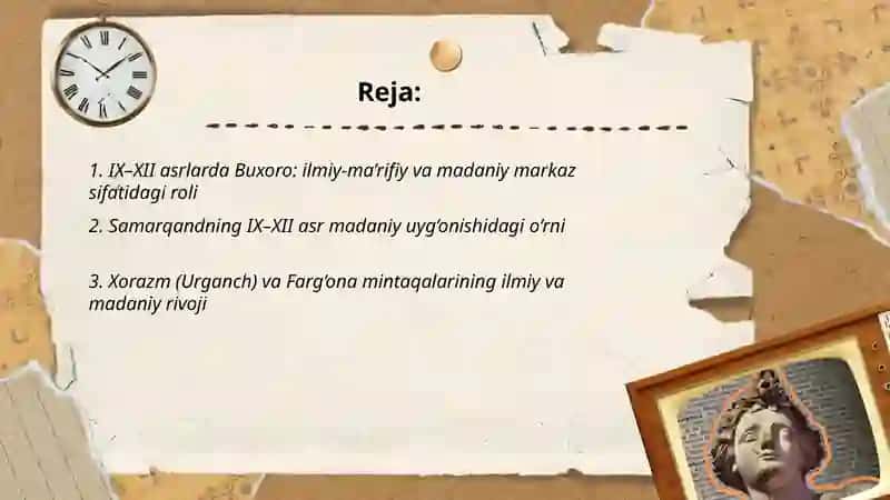 IX‒XII asrlarda mamlakatimiz hududida ro‘y bergan madaniy uyg‘onish (Renessans) 2